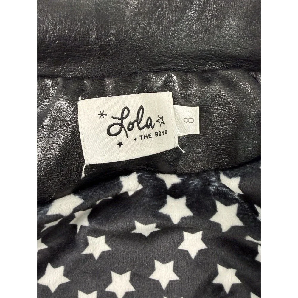 Lola + The Boys Girls Faux Leather Moto Jacket Size 8 Black Rainbow